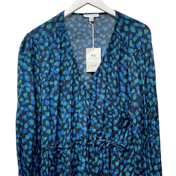 FREE ASSEMBLY Top Size XXXL Green Blue Dot Crossover Boho Long Sleeve Blouse - Picture 2 of 10
